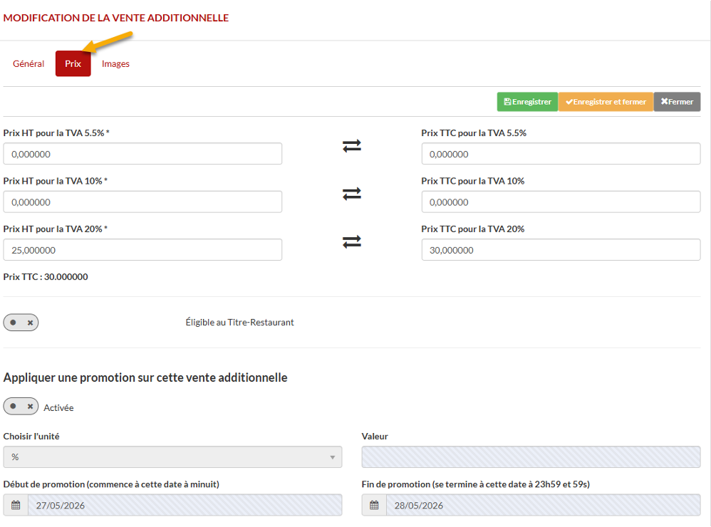 Promotion sur vente additionnelle affichée côté client dans Console SecretBox