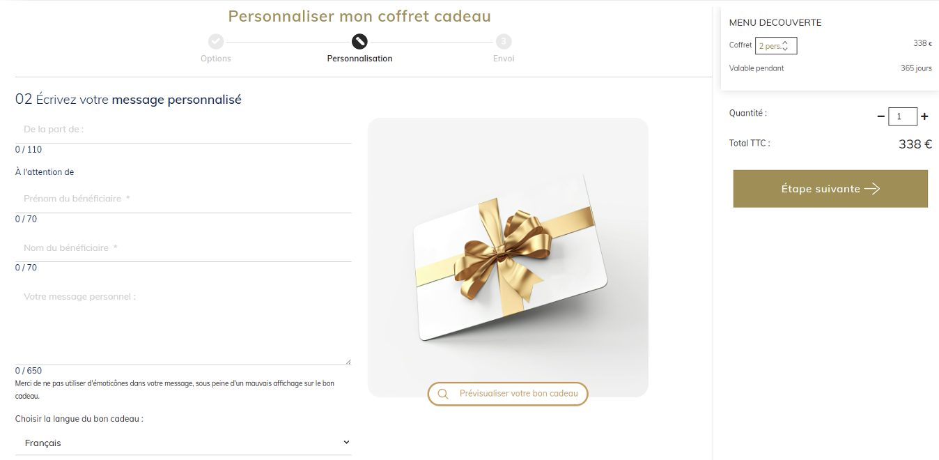 Prévisualisation du bon cadeau dans le tunnel d'achat Console SecretBox